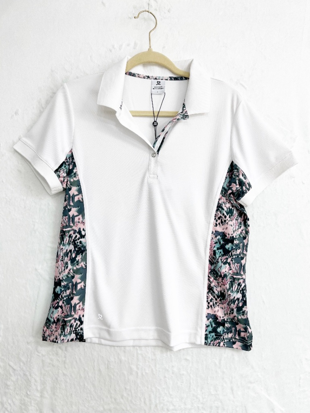 Daily Sports Karen Cap Sleeve White Floral Panel Golf Polo US Sz M